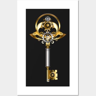 Steampunk key with gears Posters and Art